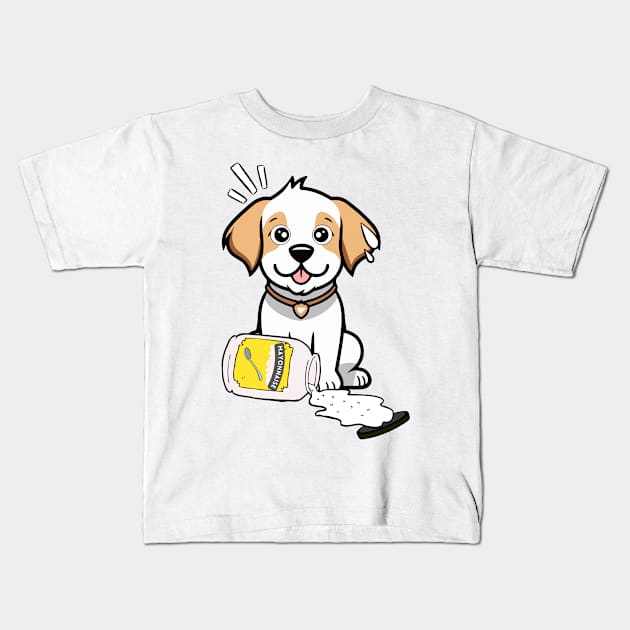 Funny Happy Dog spilled mayonnaise Kids T-Shirt by Pet Station